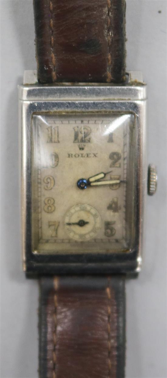 A gentlemans 1930s stainless steel Rolex manual wind wrist watch,